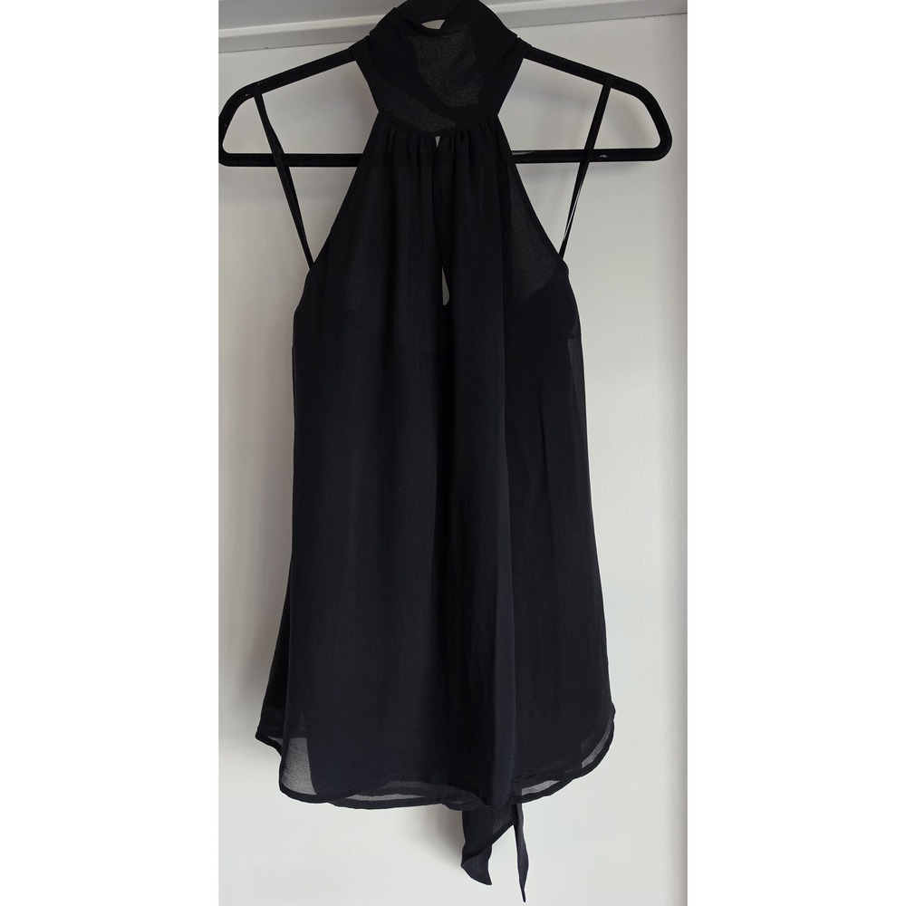 Flounce Silk Tank Top XS Black Sleeveless Women Solid Camisole Blouse Shirt